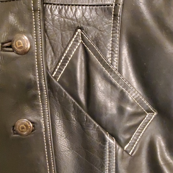 Unique '90's, Vintage Black Leather Peacoat - M - Picture 4 of 8